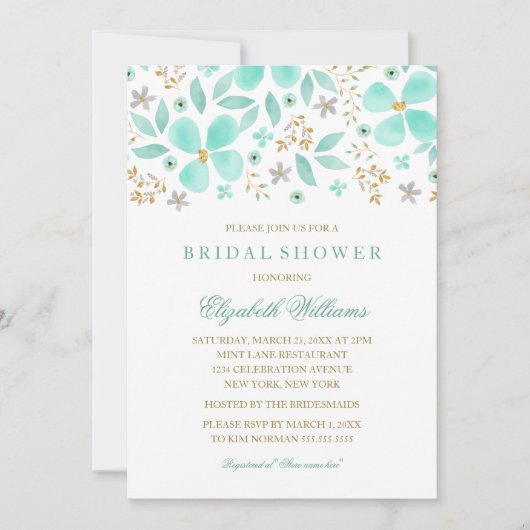 Blumengoldminze Leaf Bridal Dusche Einladung (Vorderseite)