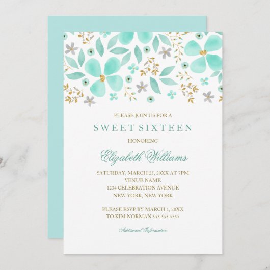 Blumengoldminze Leaf Sweet 16 Einladung (Vorne/Hinten)