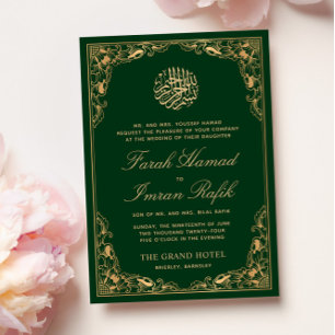 Blumengoldrahmen Grüne islamische Hochzeit Einladung