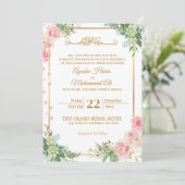 Blumengoldrahmen islamische Hochzeit Einladung (Stehend Vorderseite)