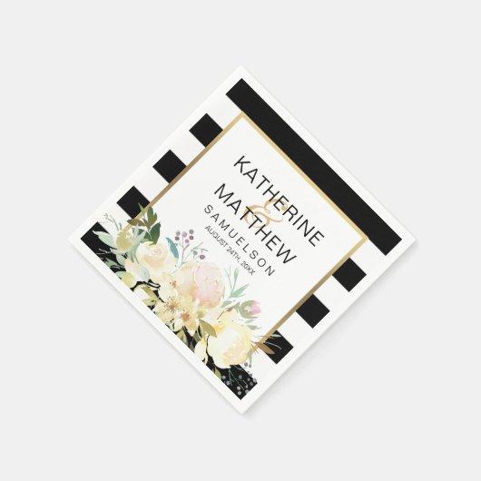 Blumengoldstreifen mit Schwarz-weißen Streifen Serviette (Ecke)