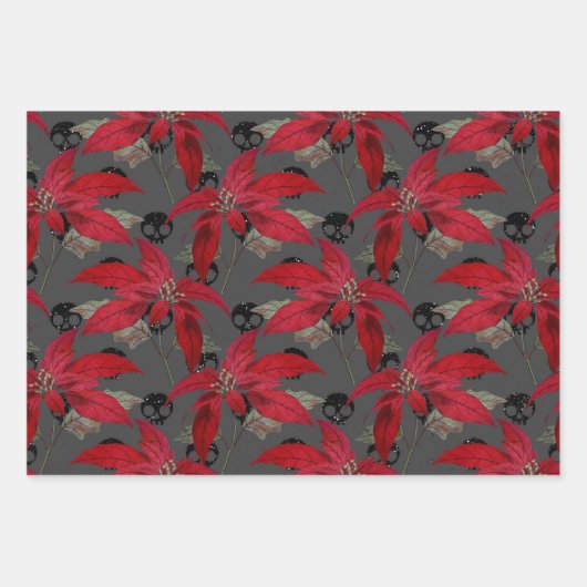 Blumengotik Grunge Weihnachten Skull Muster Geschenkpapier Set (Vorderseite 3)