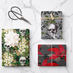 Blumengotik Grunge Weihnachten Skull Muster Geschenkpapier Set