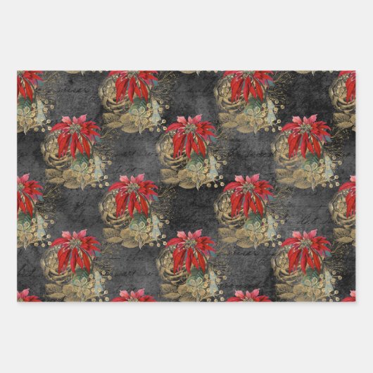Blumengotik Grunge Weihnachtsmuster Geschenkpapier Set (Vorderseite 2)