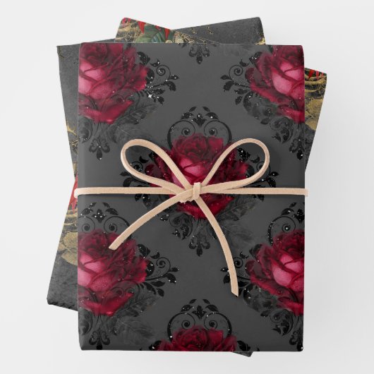 Blumengotik Grunge Weihnachtsmuster Geschenkpapier Set (Beispiel)