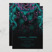 Blumengotik Hochzeit Dunkeltürkisfarben HandFasten Einladung (Vorne/Hinten)