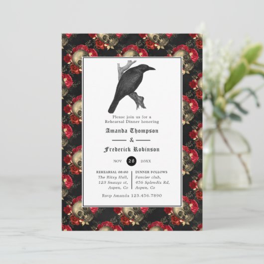 Blumengotik Hochzeitsessen Probe Einladung (Stehend Vorderseite)