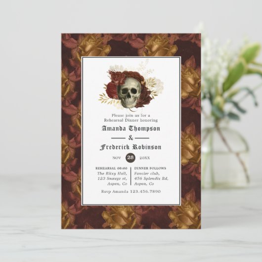 Blumengotik Hochzeitsessen Probe Einladung (Stehend Vorderseite)