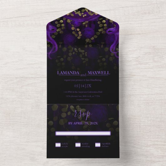 Blumengotik Lila Hochzeitdark All In One Einladung (Innen Boden)
