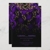 Blumengotik Lila Hochzeitdark Einladung (Vorne/Hinten)