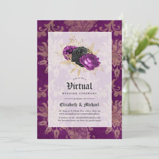 Blumengotik Online Virtual Wedding Einladung (Stehend Vorderseite)