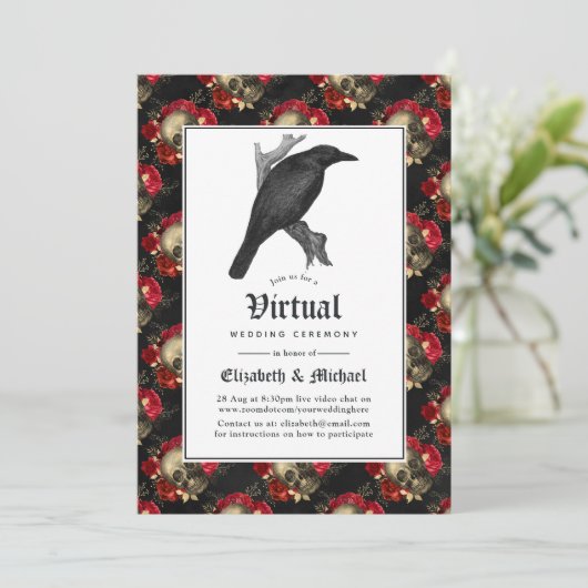 Blumengotik Online Virtual Wedding Einladung (Stehend Vorderseite)