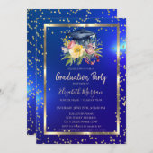 Blumengrad Cap Navy Blue Abschluss Einladung (Vorne/Hinten)