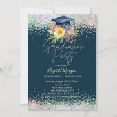 Blumengrafen, Confetti Navy Blue Abschluss Einladung (Vorderseite)