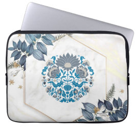 Blumengrafik, Aquamarine Mandala-Blumenrahmen Laptopschutzhülle