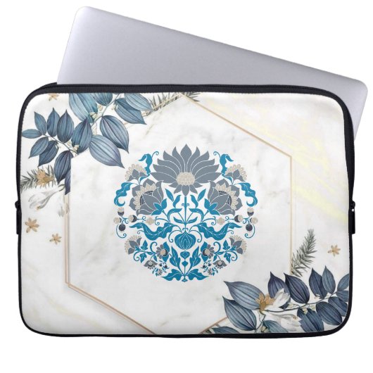 Blumengrafik, Aquamarine Mandala-Blumenrahmen Laptopschutzhülle (Vorderseite)