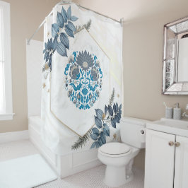 Blumengrafik, Aquamarines Blumenmandala Duschvorhang