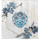 Blumengrafik, Aquamarines Blumenmandala Duschvorhang (Vorderseite)