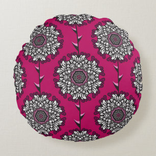 Blumengrafik Blumen Rosa Nahtlos Rundes Kissen