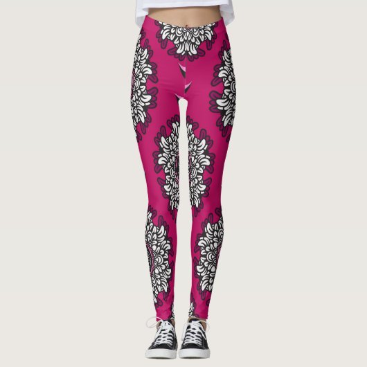 Blumengraphische Blume rosa Nahtlos Leggings (Vorderseite)
