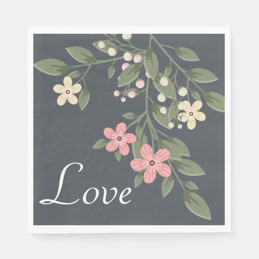 Blumengraue Rosa Blume Hochzeitsfeier Serviette (Vorderseite)