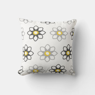 Blumengraues und gelbes Muster / Print Kissen