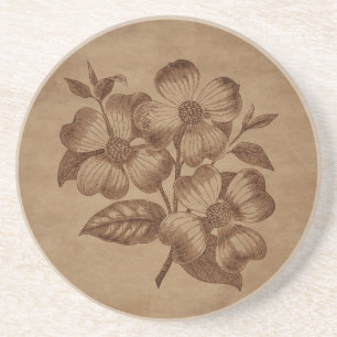 Blumengravur auf gealtertem Papier Getränkeuntersetzer