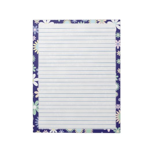 Blumengrenze - blaues, robustes Papier 8.5 "x11" Notizblock (Rotiert)