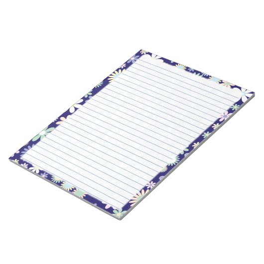 Blumengrenze - blaues, robustes Papier 8.5 "x11" Notizblock (angewinkelt)