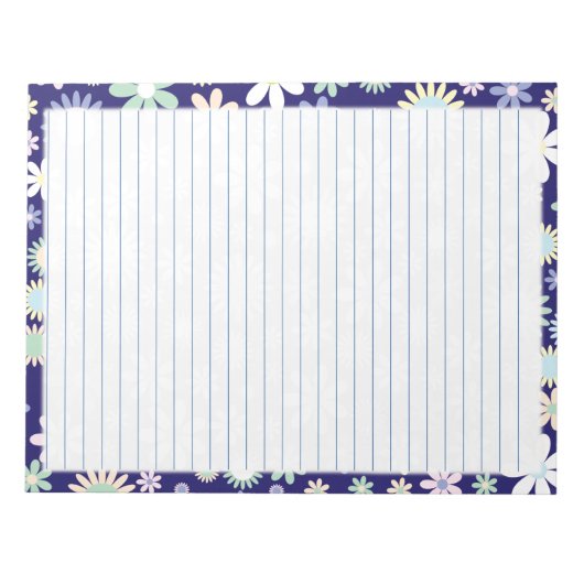 Blumengrenze - blaues, robustes Papier 8.5 "x11" Notizblock (Vorderseite)