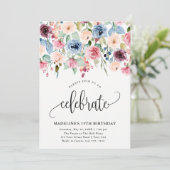 Blumengrenze "Feiern" jedes Jahr am Geburtstag Einladung (Stehend Vorderseite)