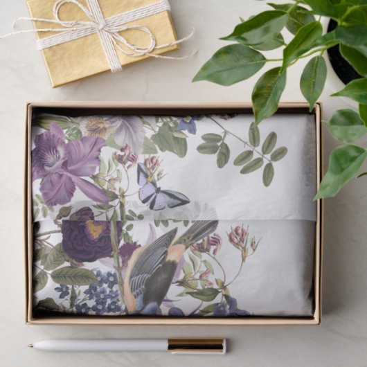 Blumengrenze mit Vogel, Schmetterlinge decoupage Seidenpapier (Geschenk)