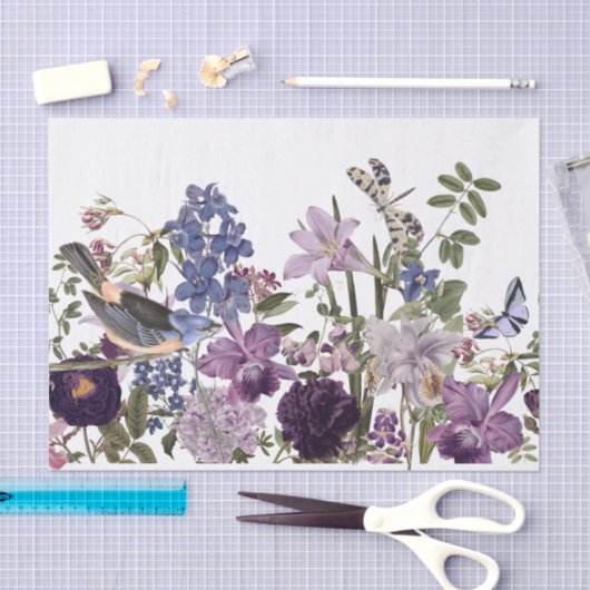 Blumengrenze mit Vogel, Schmetterlinge decoupage Seidenpapier (Handwerk)