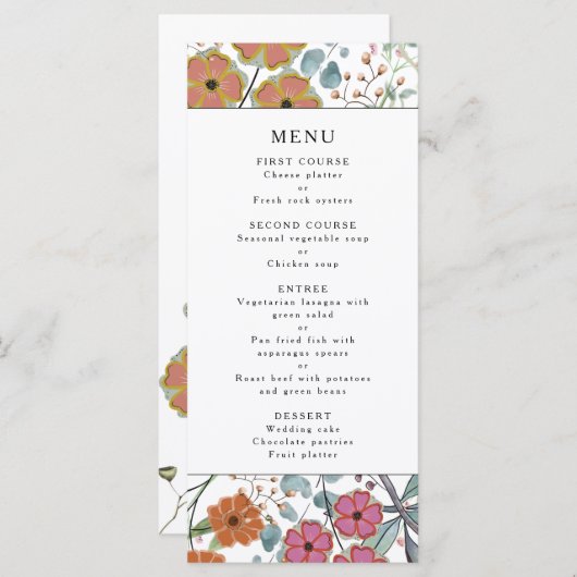 Blumengrenze von wilden Blume Hochzeitsmenü Programm (Vorne/Hinten)