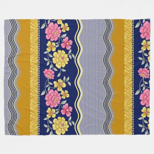 Blumengrenzenblau Hintergrund Zig Zag Muster Fleecedecke (Vorderseite (Horizontal))