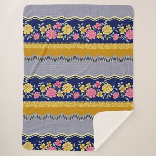 Blumengrenzenblau Hintergrund Zig Zag Muster Sherpadecke (Vorderseite)