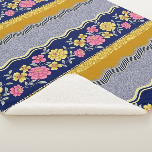 Blumengrenzenblau Hintergrund Zig Zag Muster Sherpadecke (3/4)