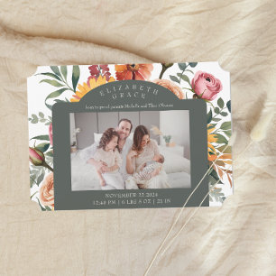 Blumengrenzenlandschaft Foto Geburtsankündigung Einladung