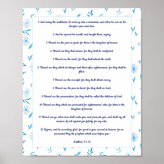 Blumengrenzenposter Matthew 5:1:12 kJV Poster (Vorne)