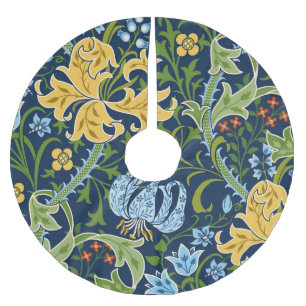 Blumengroße Blumen: Dunkelgrün Vintage Polyester Weihnachtsbaumdecke