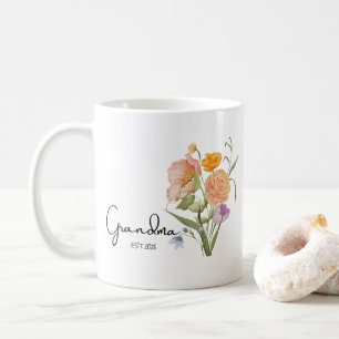 Blumengroßmutter Est 2026, Baby-Ankündigungsgesche Kaffeetasse