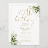 Blumengrün 100. Geburtstagsparty Einladung (Vorne/Hinten)