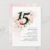 Blumengrün 15. Geburtstag Pink Quinceanera Einladung (Vorne/Hinten)