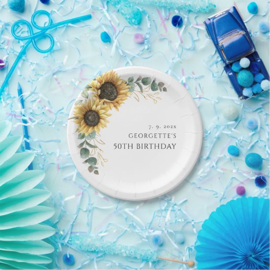 Blumengrün 50. Geburtstag Pappteller (Party)