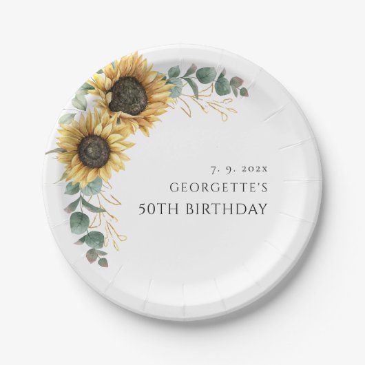 Blumengrün 50. Geburtstag Pappteller (Vorderseite)