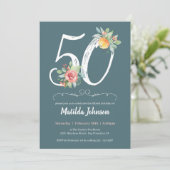 Blumengrün 50. Geburtstagsparty Einladung (Stehend Vorderseite)