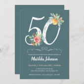 Blumengrün 50. Geburtstagsparty Einladung (Vorne/Hinten)