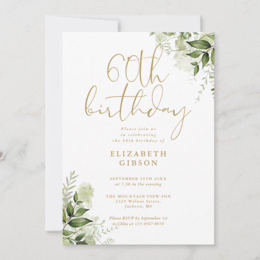 Blumengrün 60. Geburtstagsparty Einladung (Vorderseite)