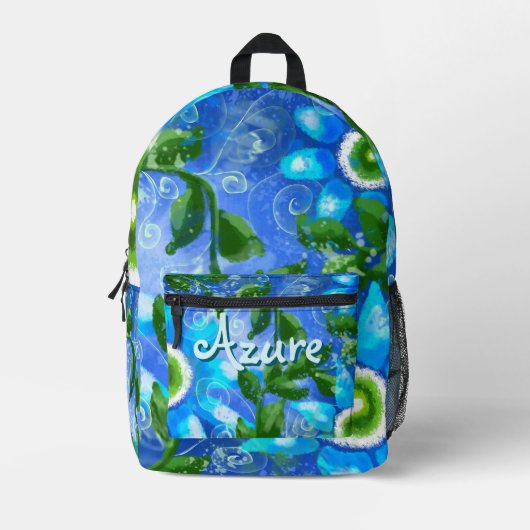 Blumengrün-Abstrakte blaugrüne Blume Personalisier Bedruckter Rucksack (Vorderseite)