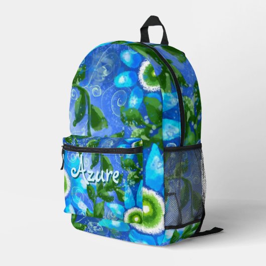 Blumengrün-Abstrakte blaugrüne Blume Personalisier Bedruckter Rucksack (Rückseitige Ecke Rechts)